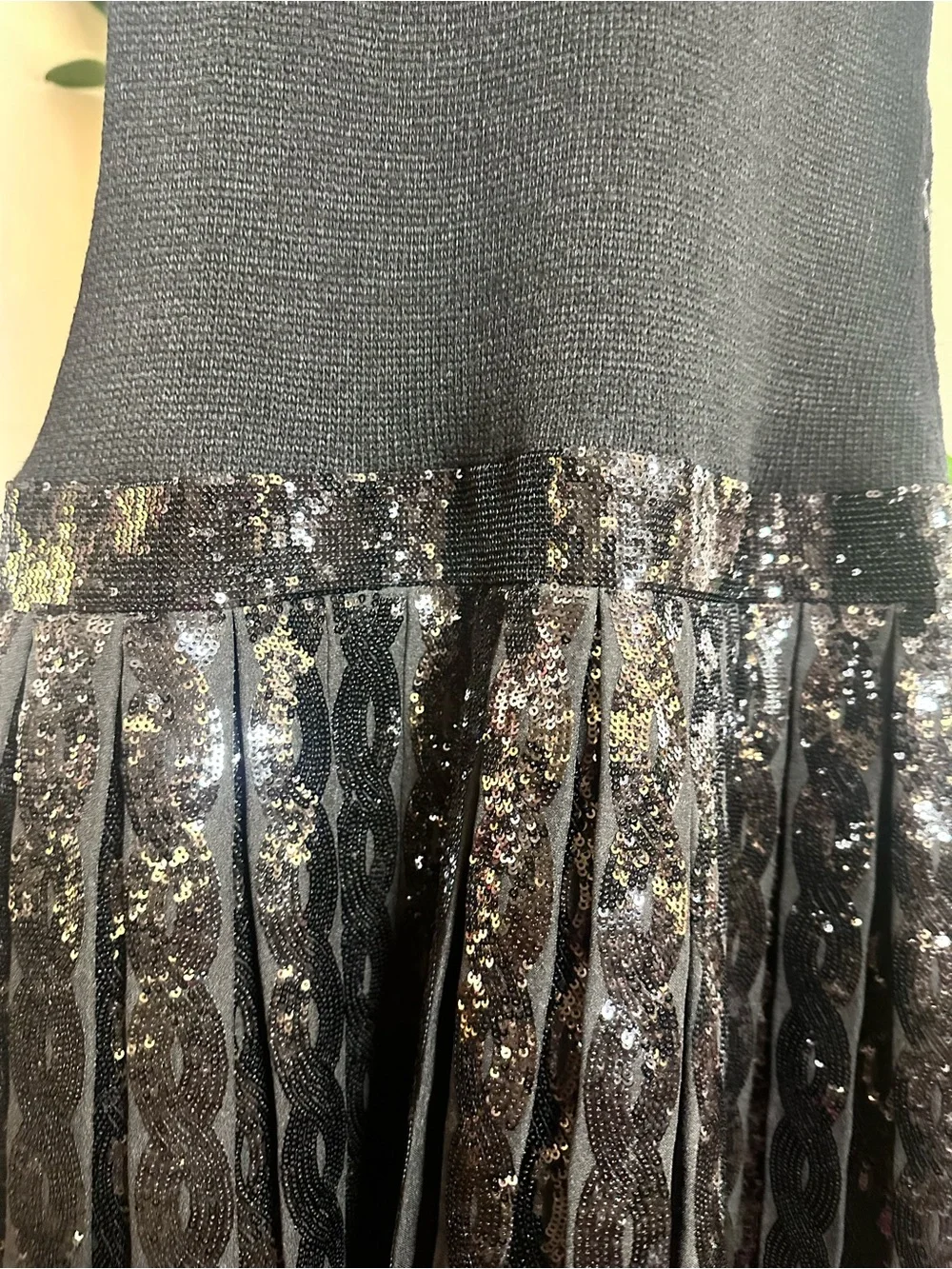 Polo Ralph Lauren Girls Black Knit Drop-Waist Sequin Pleated Dress L/XL Pristine